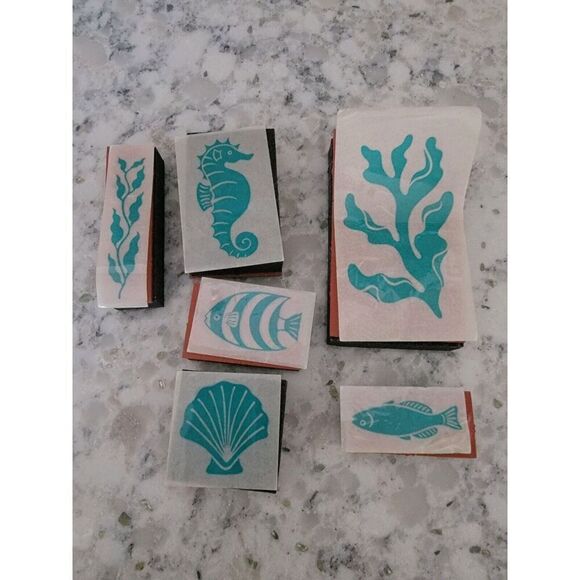 Lot Of 6 Vintage SEA‎ LIFE Rubber Stamp Set Pre-Owned Some Unused - Picture 1 of 6